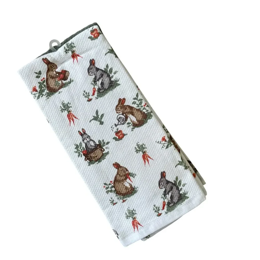 Shabby Chic Cotton Kitchen Towels Spring Floral Easter Bunny Rabbit Set of 3 NEW